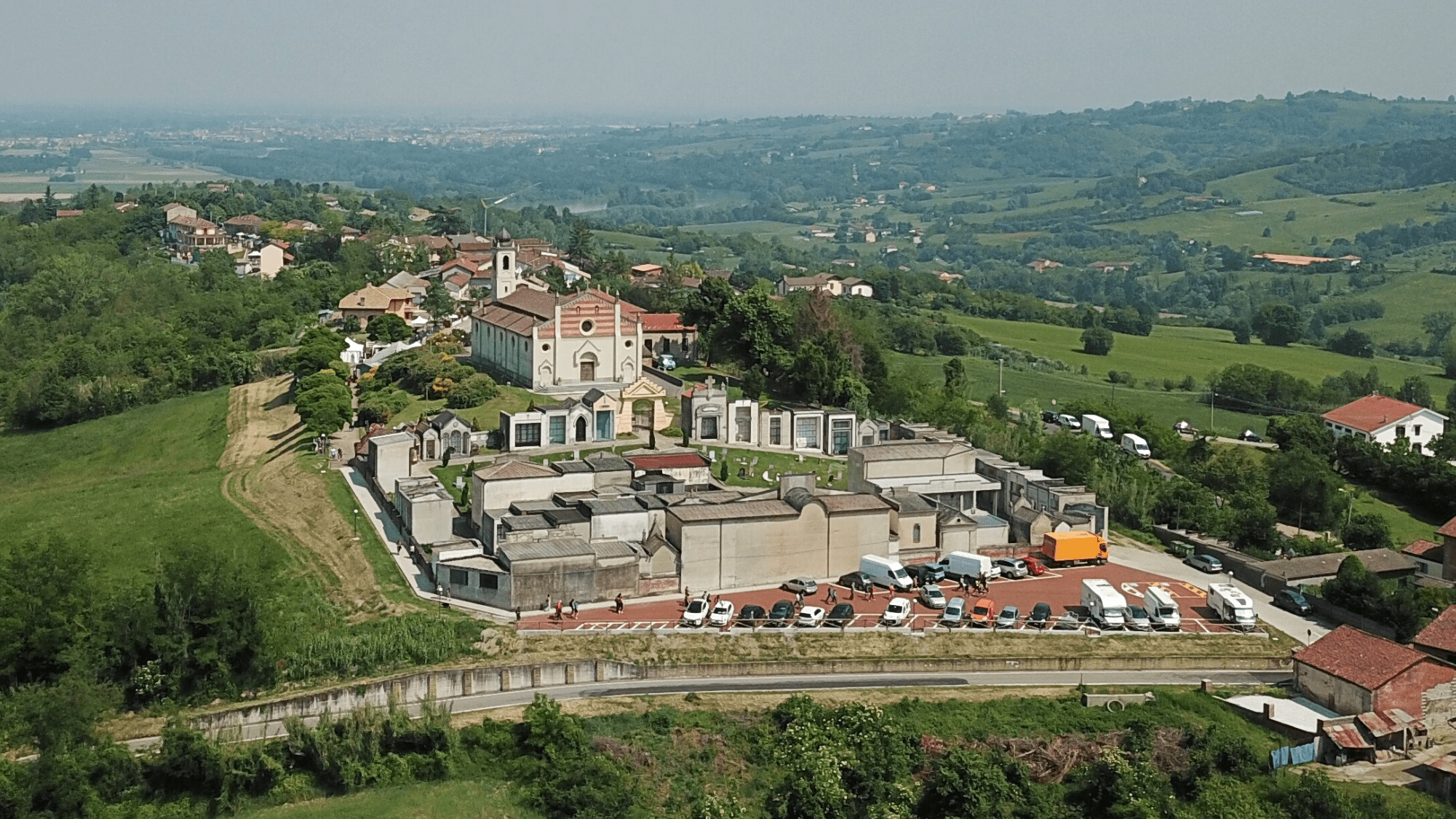 Italian hill top church by drone