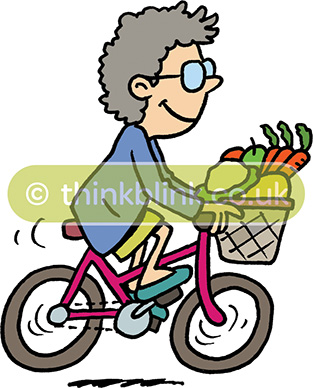 Granny riding a bike cartoon