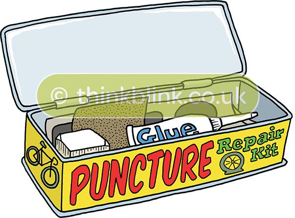 Puncture repair kit cartoon illustration