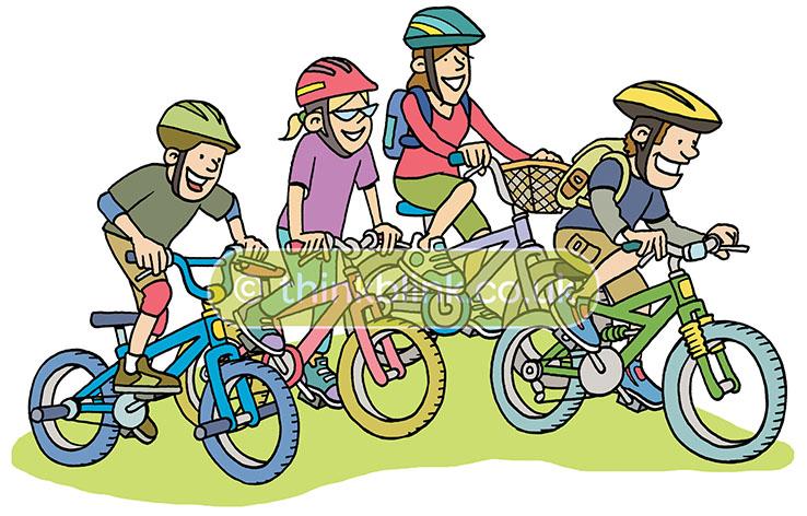 Cartoon of family on bike ride