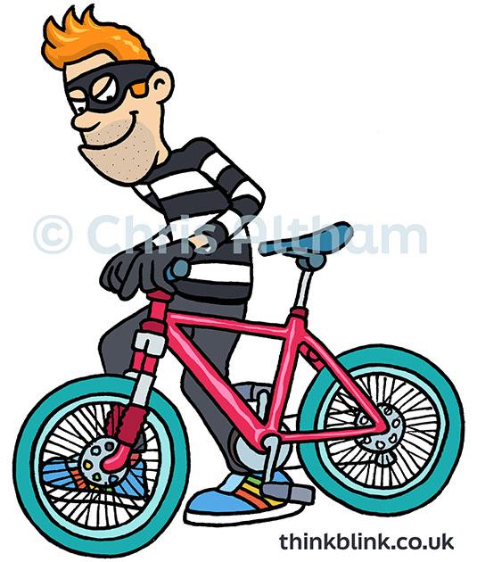 Burglar stealing bike cartoon