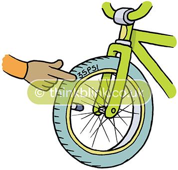 Check tyre pressure on child's bike cartoon