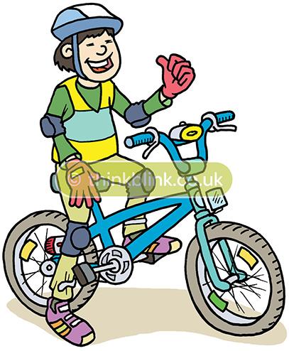 child cyclist wearing protective gear cartoon