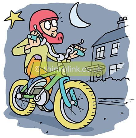 Riding bike at night cartoon